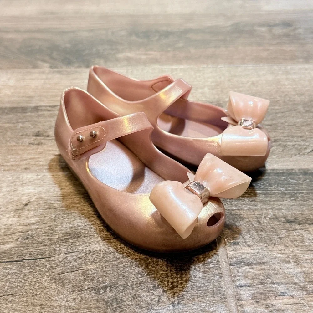 Mini Melissa Rose Gold Iridescent Ultragirl Bow Jelly Mary Jane Shoes Toddler 9